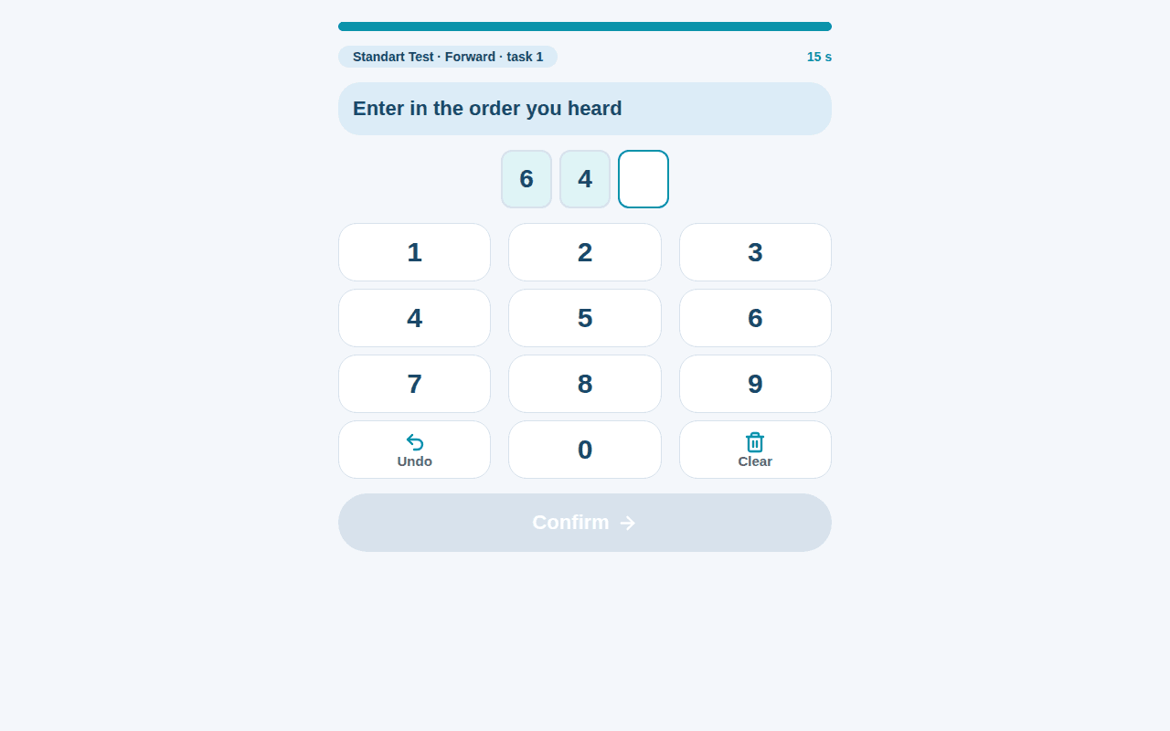 Clinical test screen (tablet)