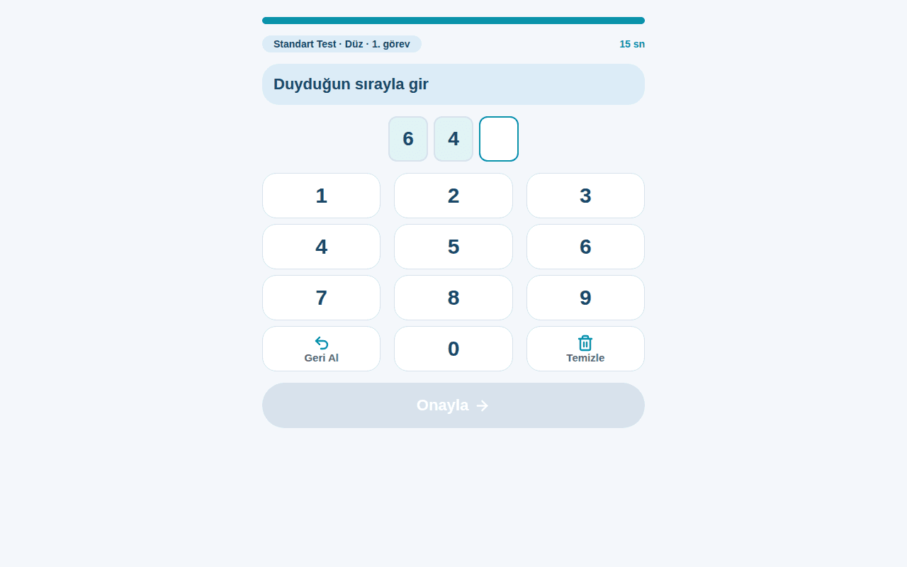 Klinik test uygulama ekranı (tablet)